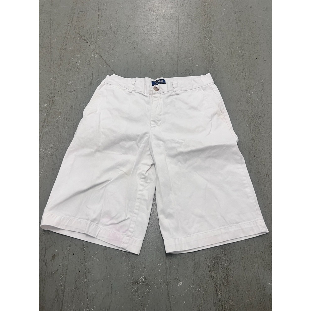 Polo Ralph Lauren Chino Shorts Boys 18 White Flat Front 11" Inseam Summer Wear